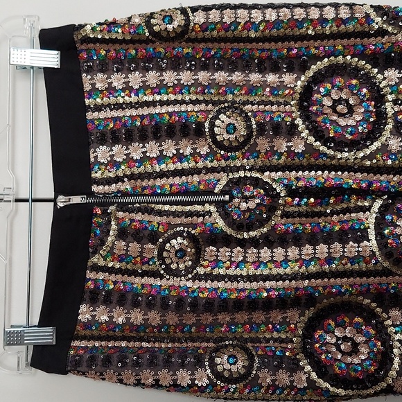 Endless Rose Multicolored Sequined Pencil Skirt Size Small Black Gold Rainbow - Picture 8 of 16
